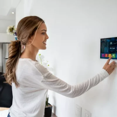beautiful-woman-activating-a-lock-system-at-her-smart-home-smiling-picture-id1208382111.webp